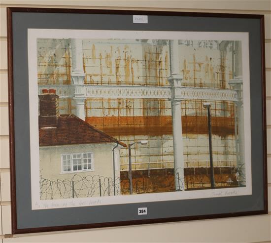 Janet Brooke, limited edition print, The House by The Gas Works, signed in pencil 4/10, 56 x 77cm